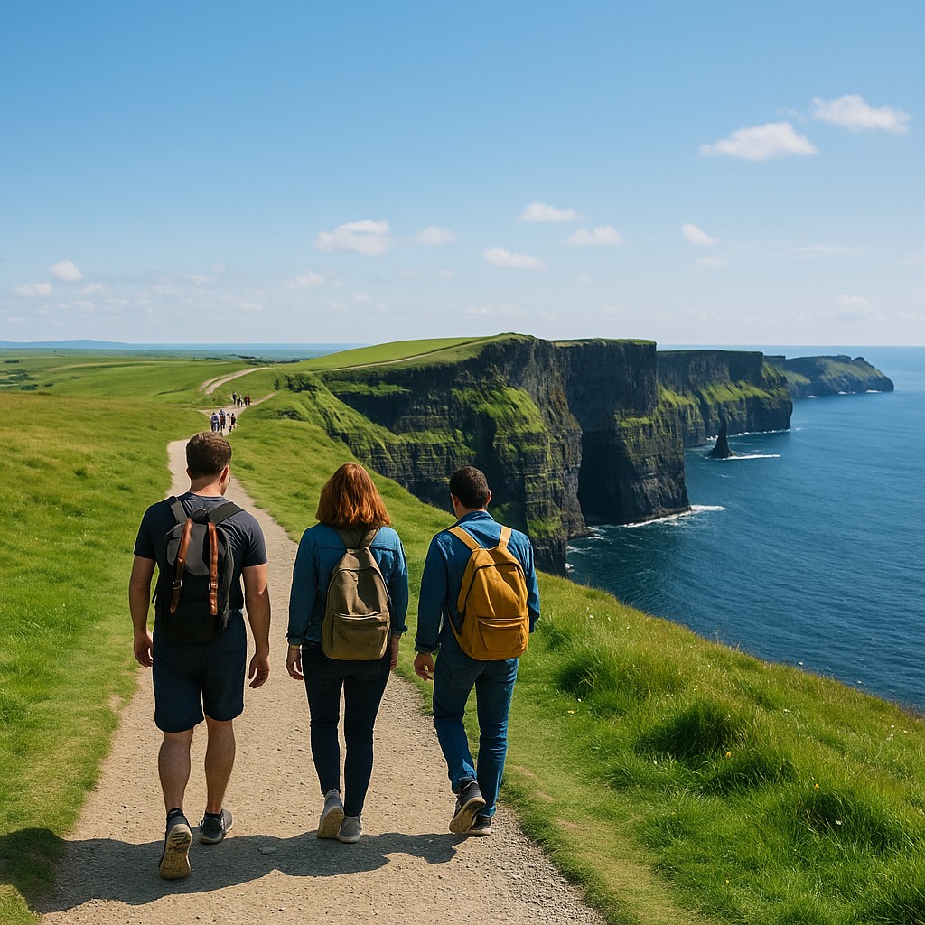 Coastal walking trail in Ireland at golden hour, a free day out idea.