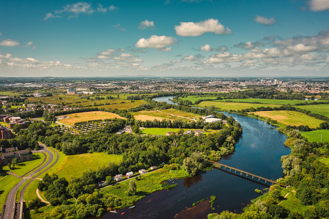 Aerial-style view of Limerick city near the Shannon — free walking day out inspiration